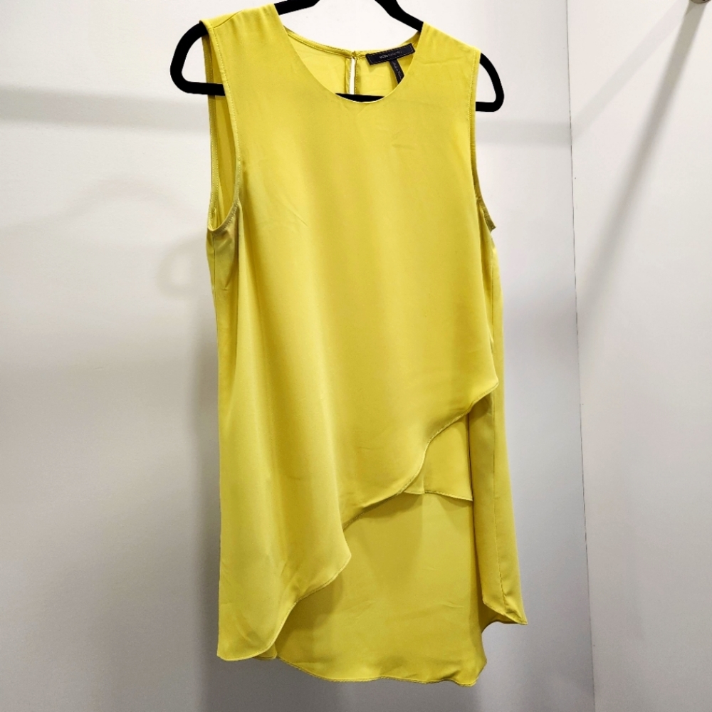 BCBGMAXAZRIA High-Low Sleeveless Shirt, Neon Yellow, Size M.